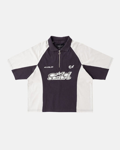 EXTREME POLO IRON GREY - grey two-tone zip polo shirt, front view - Cold Culture