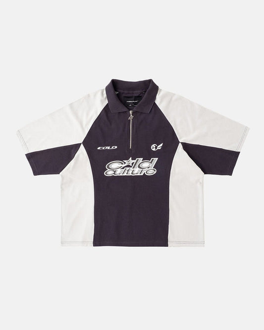 EXTREME POLO IRON GREY - grey two-tone zip polo shirt, front view - Cold Culture