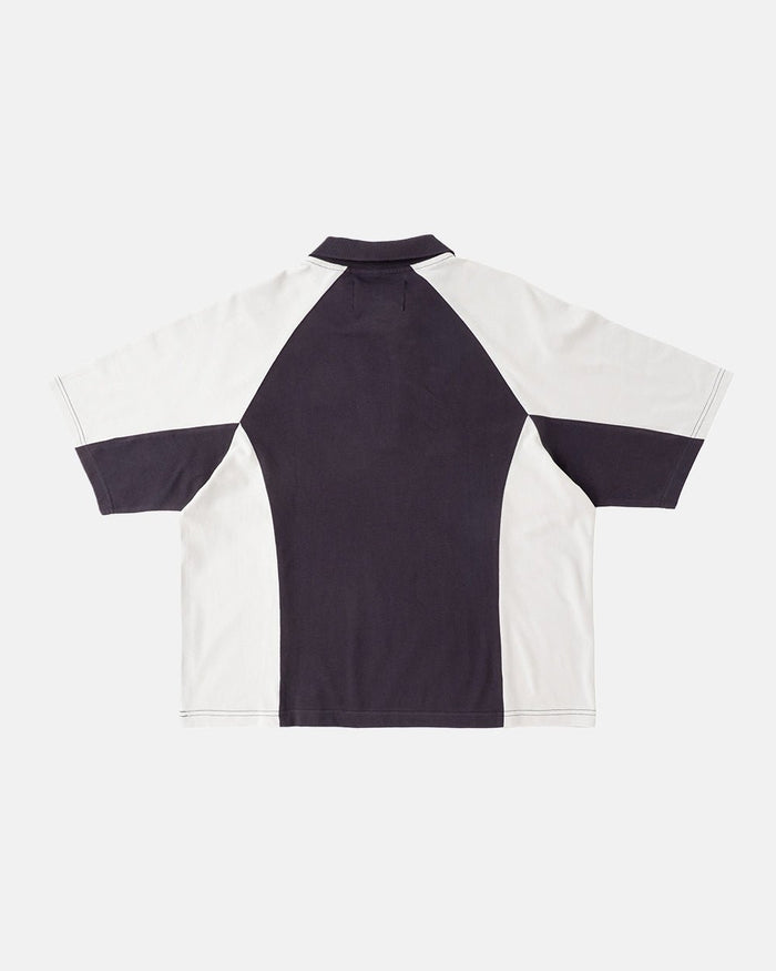 EXTREME POLO IRON GREY - grey two-tone zip polo shirt, back view - Cold Culture