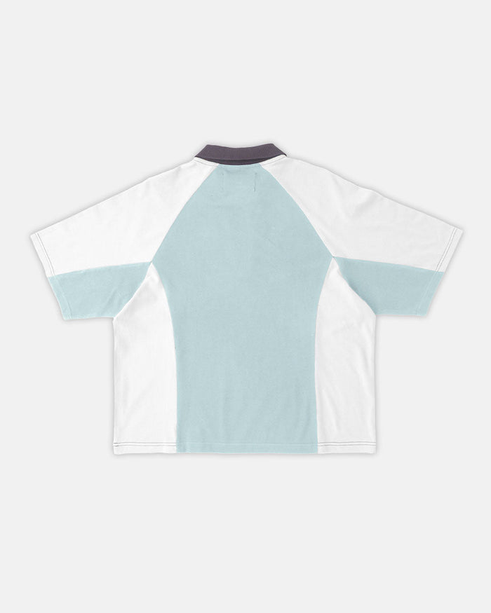 EXTREME POLO IRON LIGHT BLUE AND GREY - light blue and grey polo shirt, back view - Cold Culture