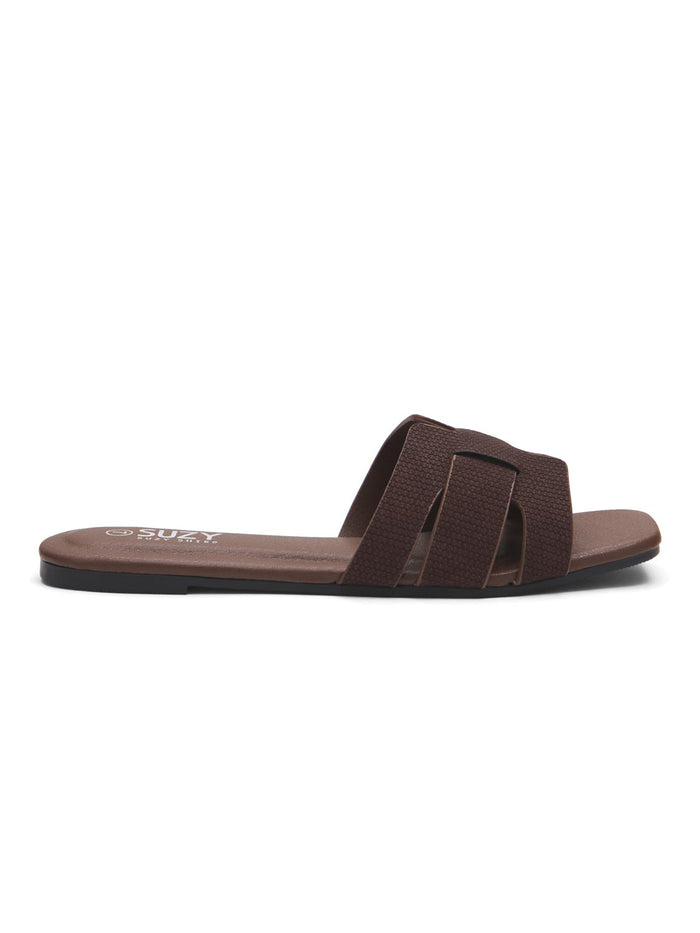 Faux Leather Woven Slides