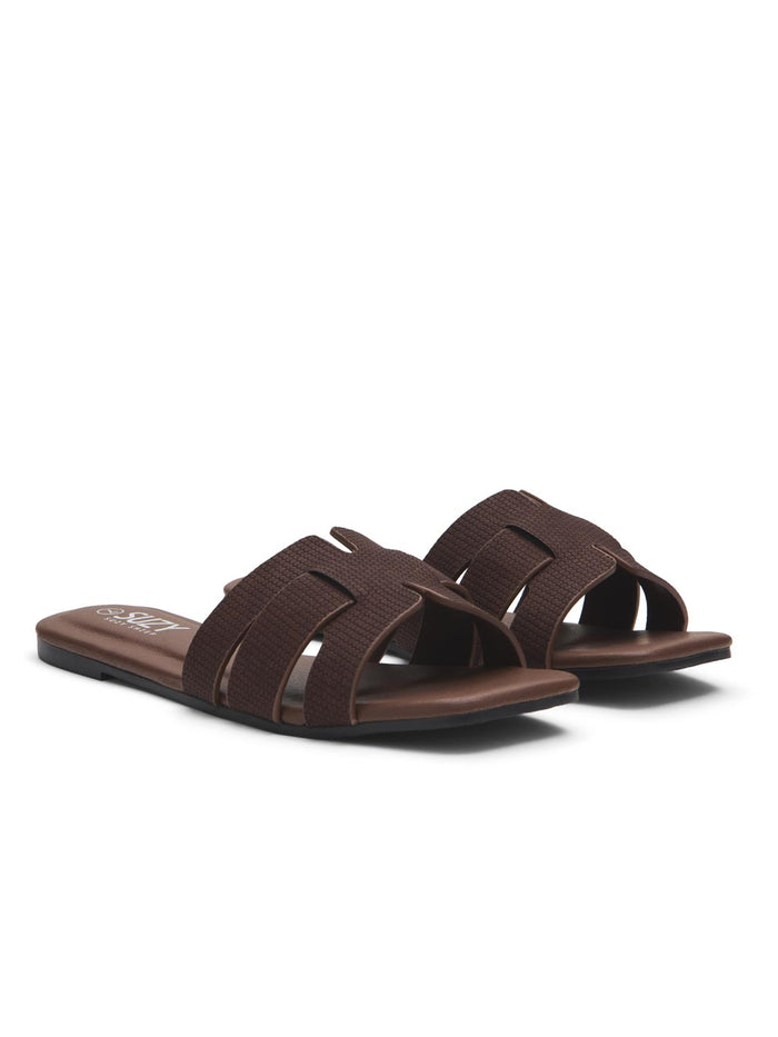 Faux Leather Woven Slides