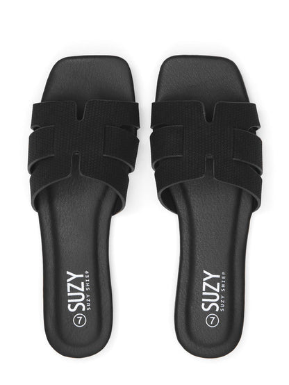Faux Leather Woven Slides