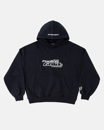 FEELING GOOD TODAY HOODIE BLACK - black oversized hoodie, front view - Cold Culture