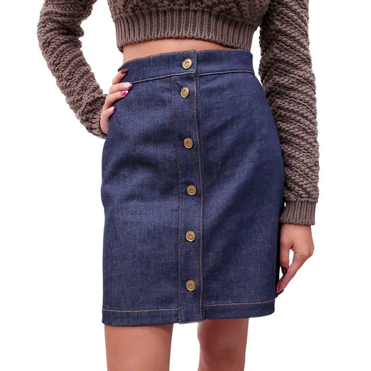 FENDI DENIM SKIRT WITH LOGO BUTTONS  - SIZE 40