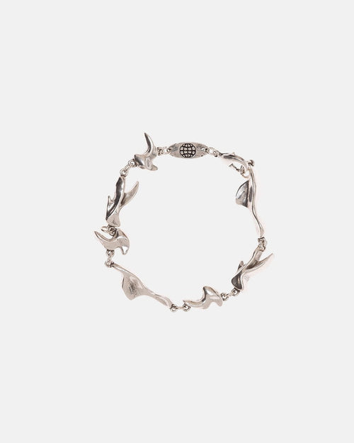 FINS BRACELET - sculpted silver chain bracelet, flat lay - Cold Culture