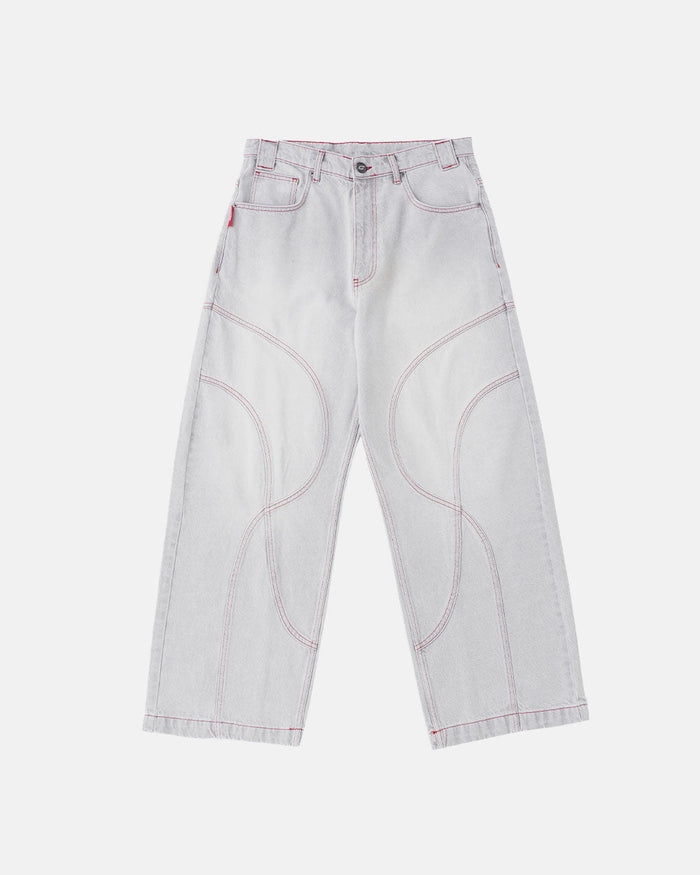 FLEX V2 PANTS LIGHT TITANIUM - light grey contrast stitch pants, front view - Cold Culture