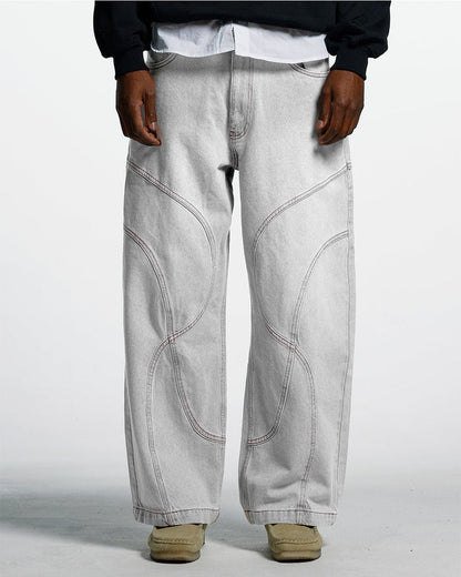 FLEX V2 PANTS LIGHT TITANIUM - light grey contrast stitch pants, front view on male model - Cold Culture #man