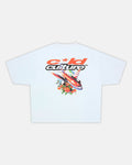 FLIGHT PATH TEE WHITE - white graphic print tee, back view - Cold Culture