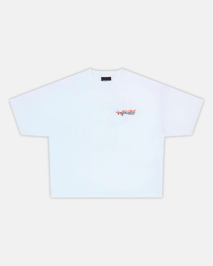 FLIGHT PATH TEE WHITE - white graphic print tee, front view - Cold Culture