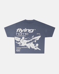 FLYING HOME TEE DOVE GREY - dove grey graphic print tee, back view - Cold Culture
