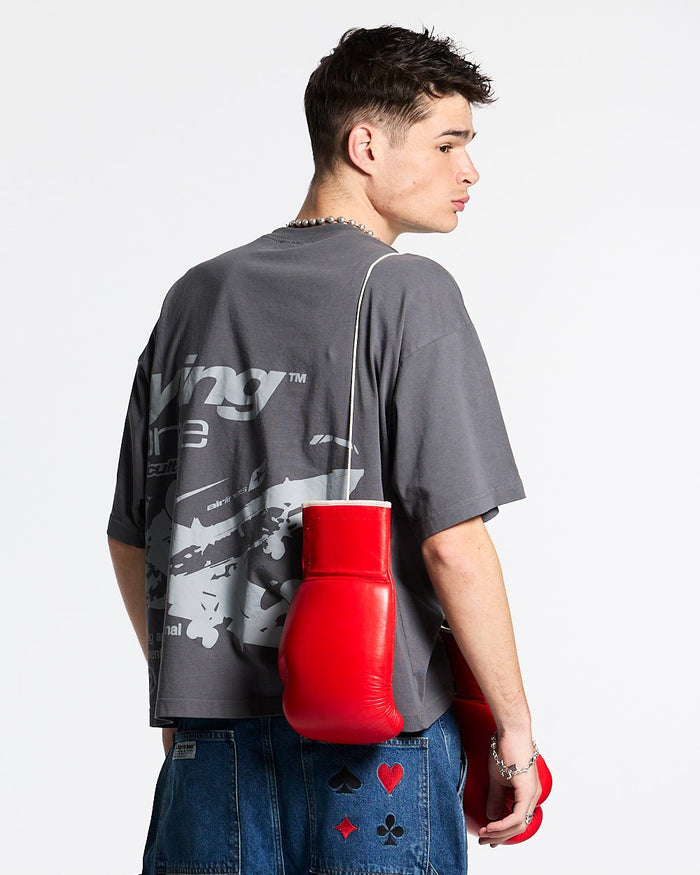 FLYING HOME TEE DOVE GREY - dove grey graphic print tee, back view on male model - Cold Culture #man