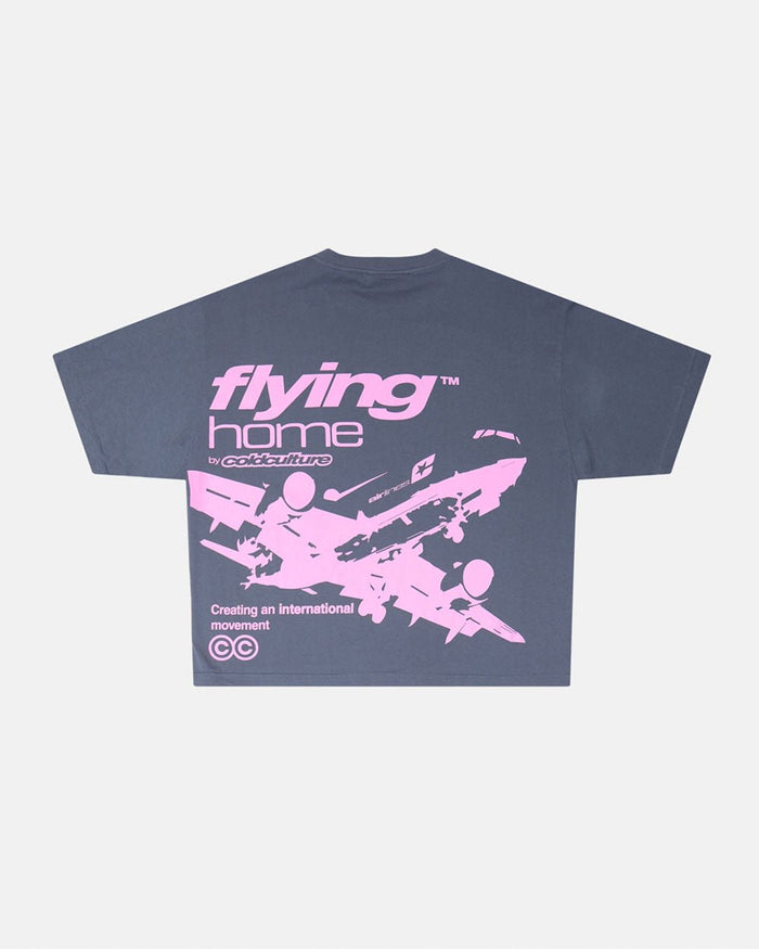 FLYING HOME TEE INDIA INK - dark navy graphic print tee, back view - Cold Culture