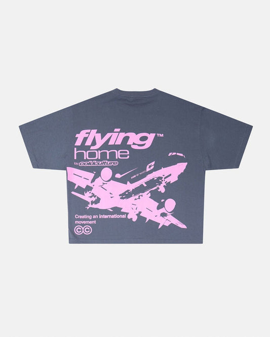 FLYING HOME TEE INDIA INK - dark navy graphic print tee, back view - Cold Culture