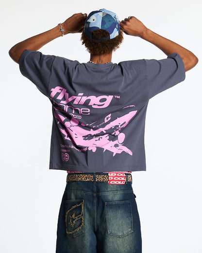 FLYING HOME TEE INDIA INK - dark navy graphic print tee, back view on male model - Cold Culture #man