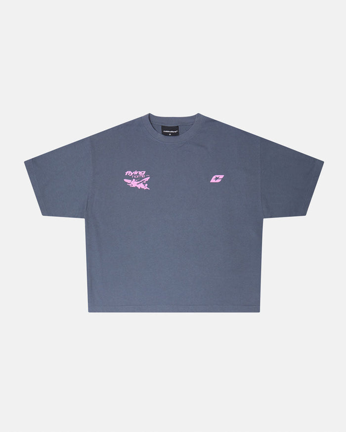 FLYING HOME TEE INDIA INK - dark navy graphic print tee, front view - Cold Culture