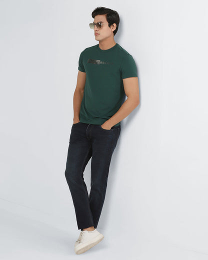 Forest Green Crew Neck Printed T-Shirt - Petunia