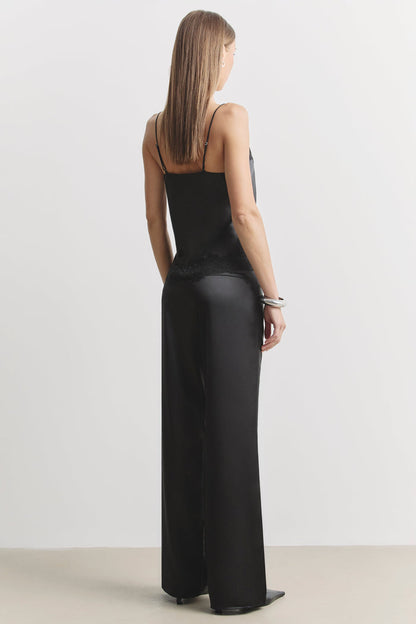 Formal Satin Straight Leg Trousers - Black