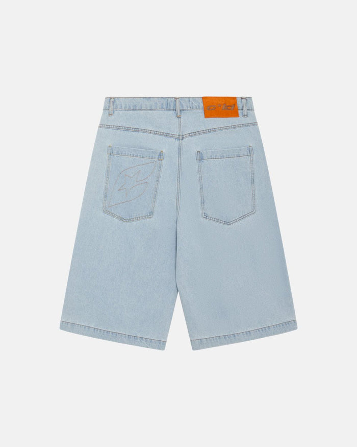 FROSTED JORTS LIGHT BLUE DENIM - light blue denim shorts, back view - Cold Culture