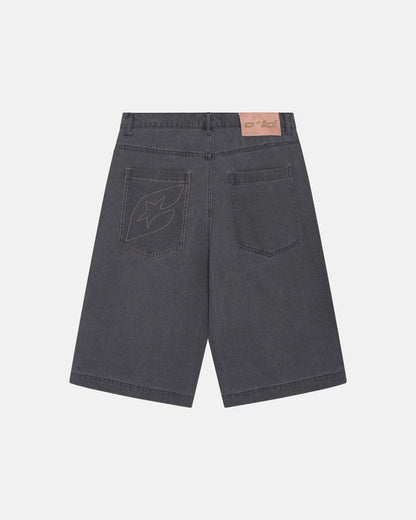FROSTED JORTS ORCHID GREY - washed grey denim shorts, back view - Cold Culture