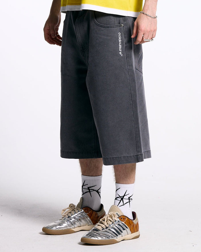 FROSTED JORTS ORCHID GREY - washed grey denim shorts, front view on male model - Cold Culture #man