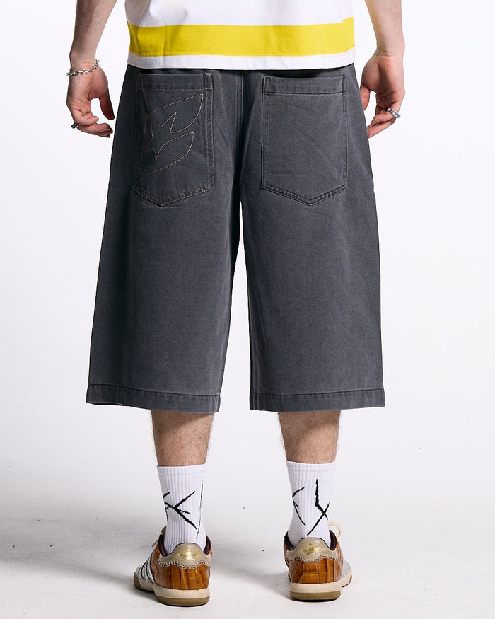 FROSTED JORTS ORCHID GREY - washed grey denim shorts, back view on male model - Cold Culture #man