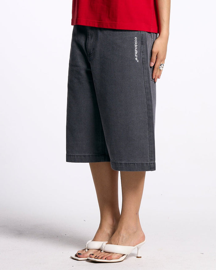 FROSTED JORTS ORCHID GREY - washed grey denim shorts, front view on female model - Cold Culture #woman