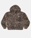 FUR HOODIE BROWN LEOPARD - brown leopard faux fur jacket, front view - Cold Culture