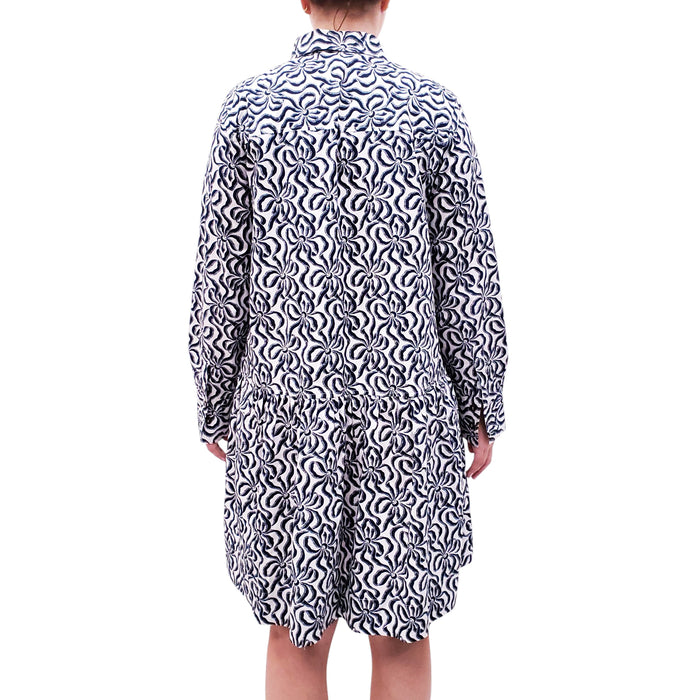 GANNI WHITE AND BLUE PATTERNED BUTTON UP DRESS - SIZE L