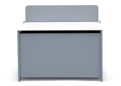 Gray office desk with a partition on a white background