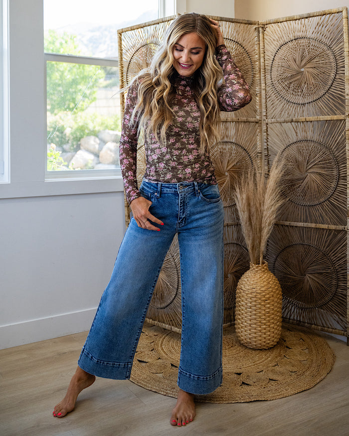 Gemma Long Sleeve Lace Top - Chocolate Floral Very J