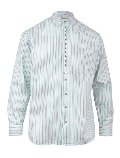Grandfather Shirt - Blue & Green Pin Stripe