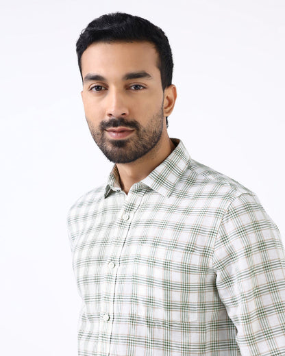 Green Linen Check Shirt - Dravo