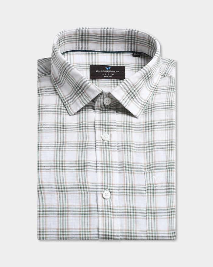 Green Linen Check Shirt - Dravo
