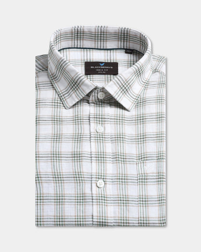 Green Linen Check Shirt - Dravo