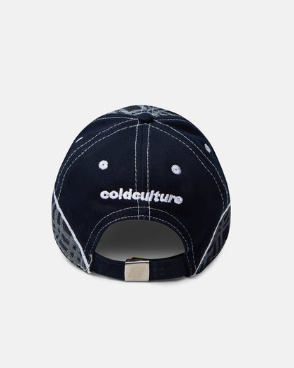 GRID CAP DARK BLUE - dark blue plaid cap, back view - Cold Culture