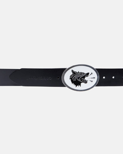 GRUNT LEATHER BELT - black leather belt, detail close-up - Cold Culture