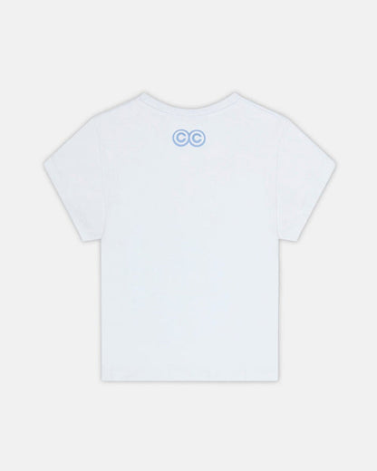 GUMMY BABY TEE WHITE - white graphic print baby tee, back view - Cold Culture
