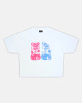 GUMMY TEE WHITE - white graphic print tee, front view - Cold Culture