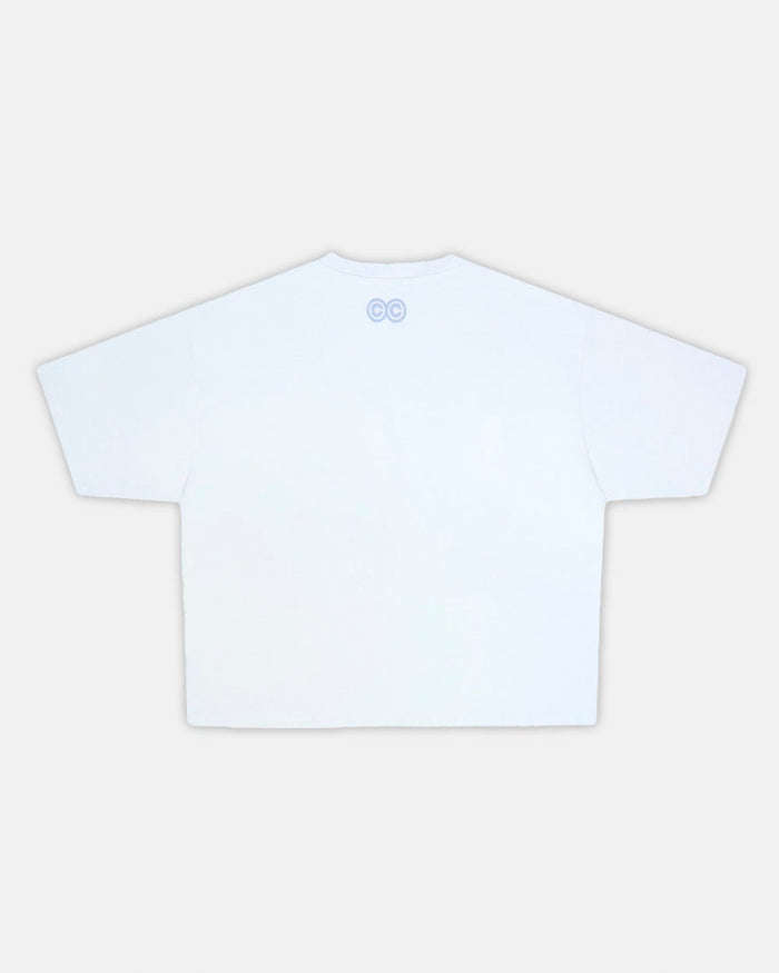 GUMMY TEE WHITE - white graphic print tee, back view - Cold Culture