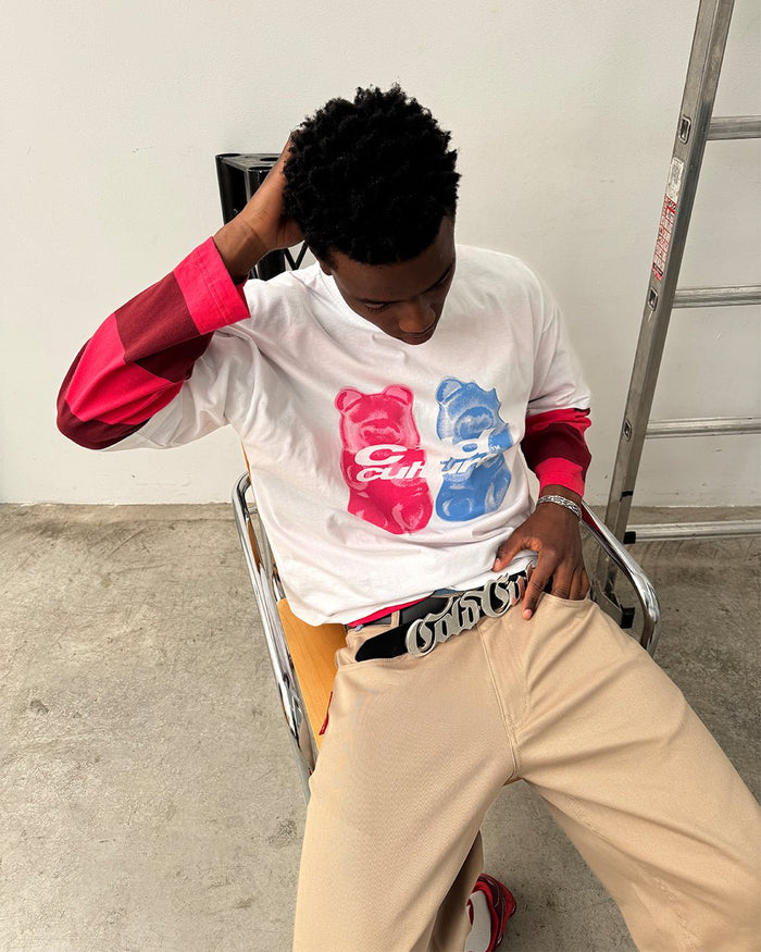 GUMMY TEE WHITE - white graphic print tee, street style shot - Cold Culture