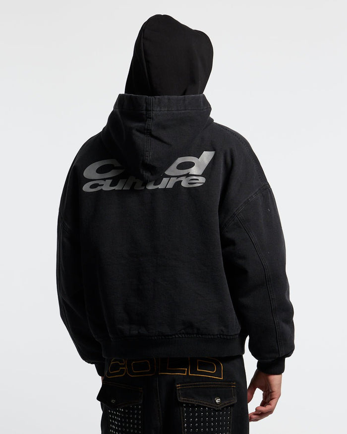 HARPER JACKET FADED BLACK DENIM - faded black denim jacket, back view on male model - Cold Culture #man