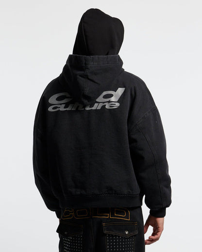 HARPER JACKET FADED BLACK DENIM - faded black denim jacket, back view on male model - Cold Culture #man
