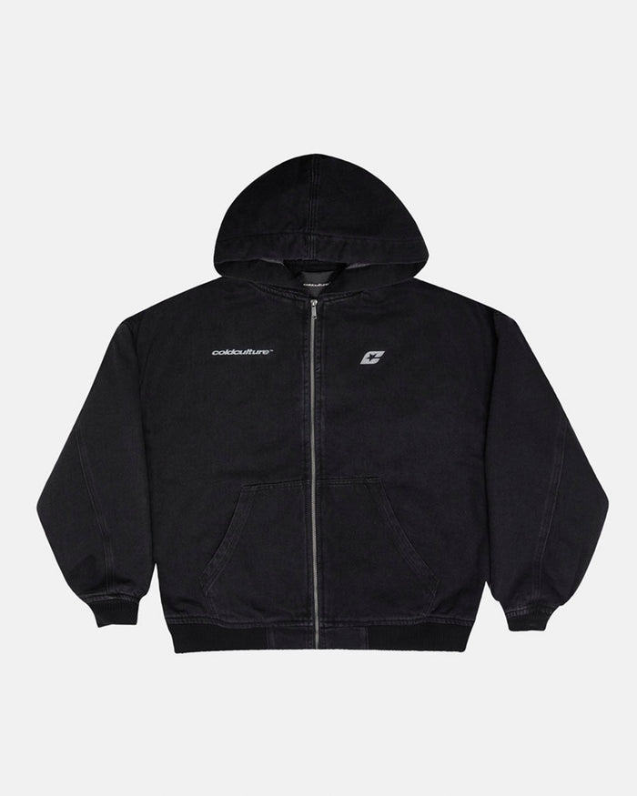 HARPER JACKET FADED BLACK DENIM - faded black denim jacket, front view - Cold Culture