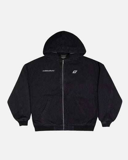 HARPER JACKET FADED BLACK DENIM - faded black denim jacket, front view - Cold Culture