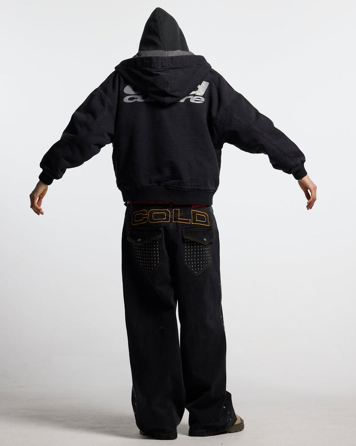 HARPER JACKET FADED BLACK DENIM - faded black denim jacket, back view on male model - Cold Culture #man