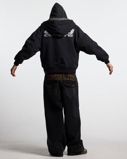 HARPER JACKET FADED BLACK DENIM - faded black denim jacket, back view on male model - Cold Culture #man