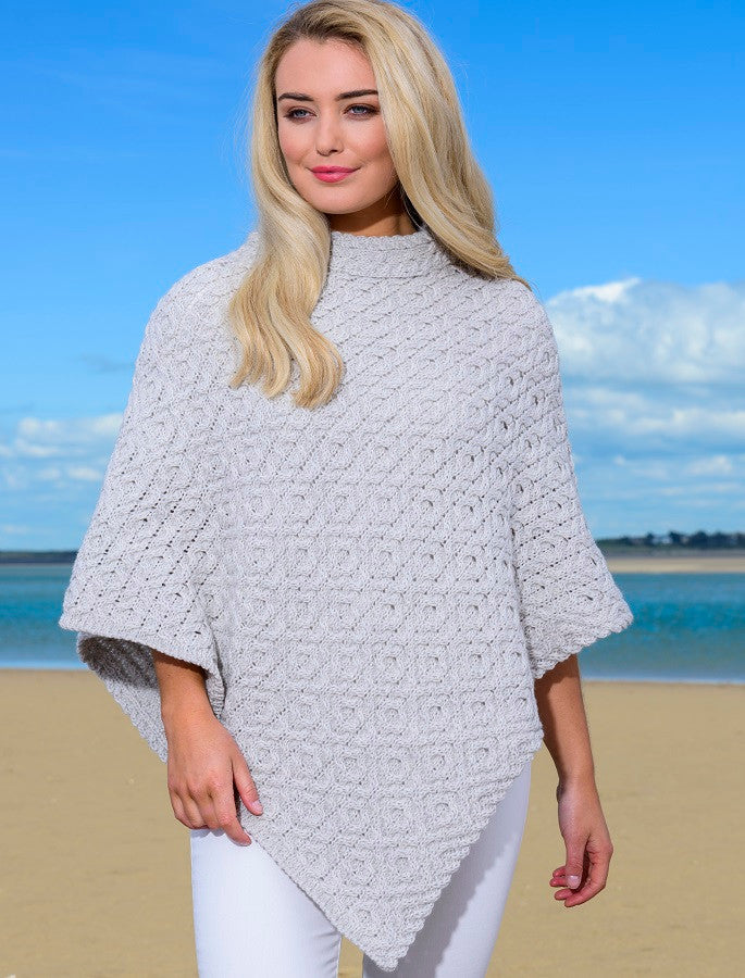 Hawthorn Pattern Aran Poncho - Silver Marl #color_silver-marl