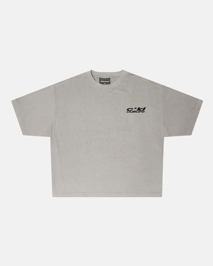 HEART ASHTRAY TEE FROST GREY - grey graphic print tee, front view - Cold Culture