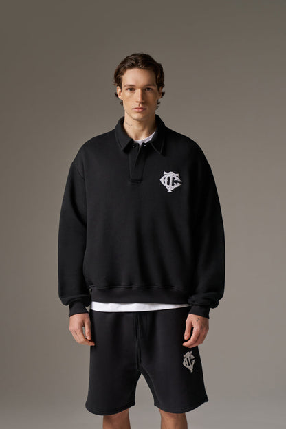 HEAVYWEIGHT MONOGRAM POLO - BLACK